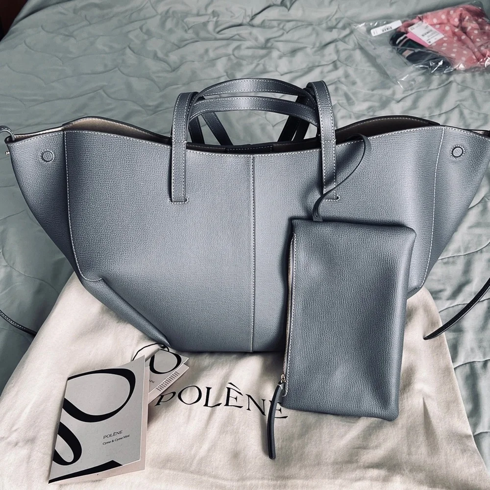 Polène Cyme Pebbled Leather Tote in textured Stone (gray) - Picture 2 of 4